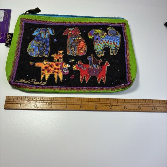 NEW Laurel Burch Cotton Canvas Cosmetic Bag DOGS Makeup Bag 6 x 9 Black Artistic - Picture 3 of 4
